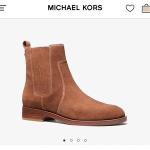 Brand new! Michael Kors Ella Suede Chelsea Boot w/wood sole. M-10, color-luggage